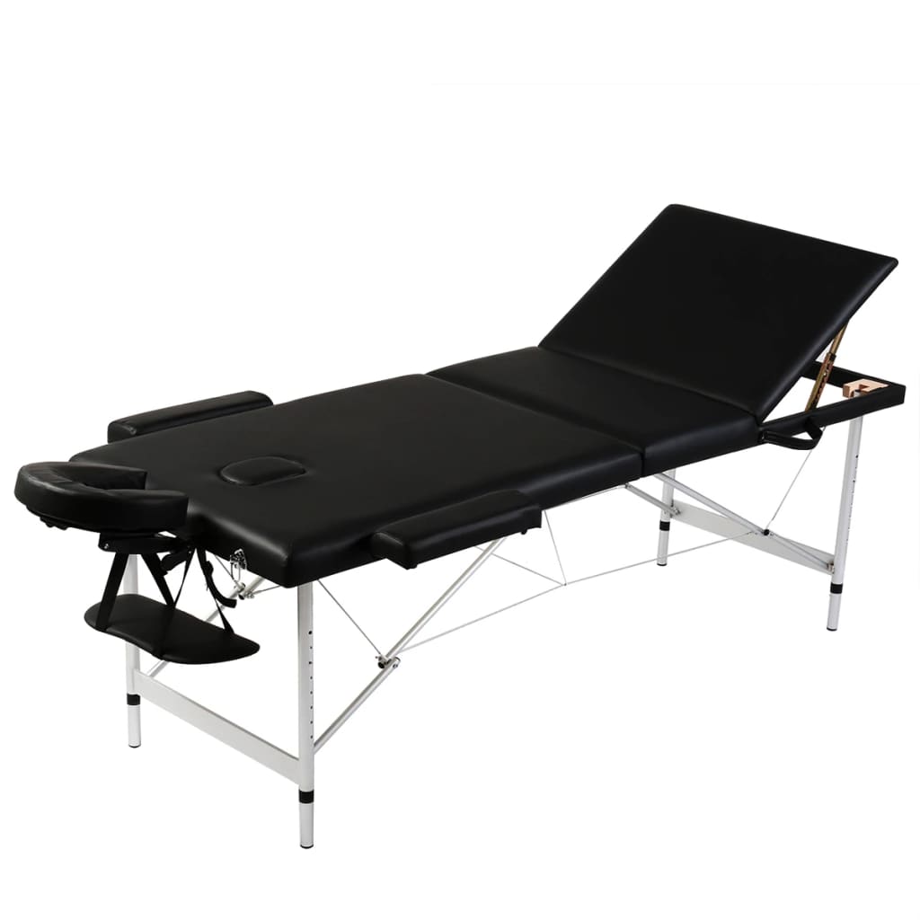 Inklapbare Massagetafel 3 Zones Met Aluminium Frame (Zwart)