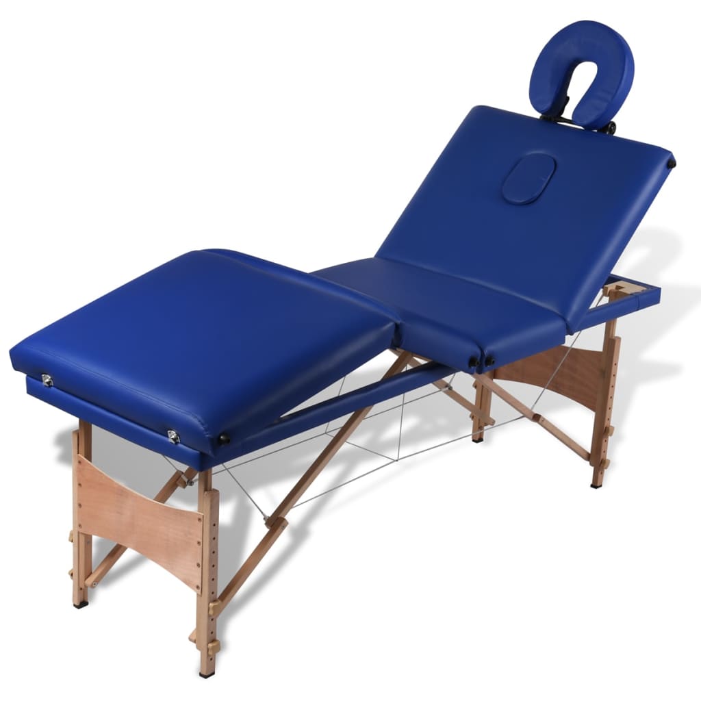 Massagetafel Inklapbaar Met Houten Frame (Vier Delen / Blauw)