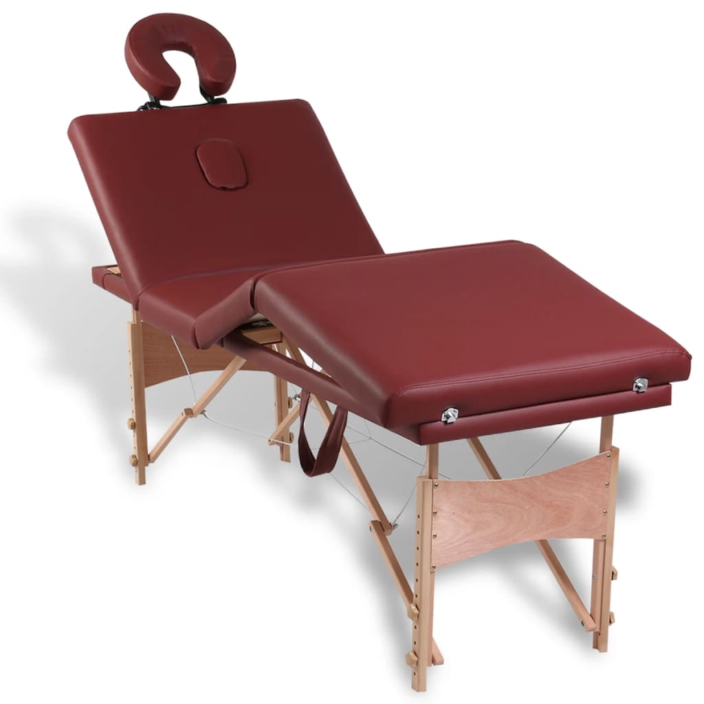 Massagetafel Inklapbaar Met Houten Frame (Vier Delen / Rood)