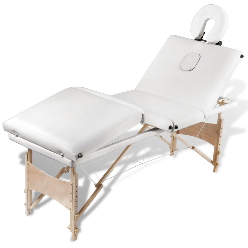 Massagetafel Inklapbaar Met Houten Frame (Vier Delen / Crèmewit)