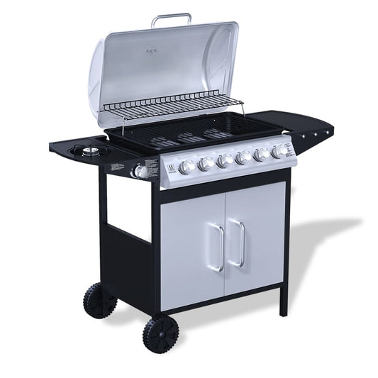 Gasbarbecue 6+1 Branders Rvs Zwart En Zilver