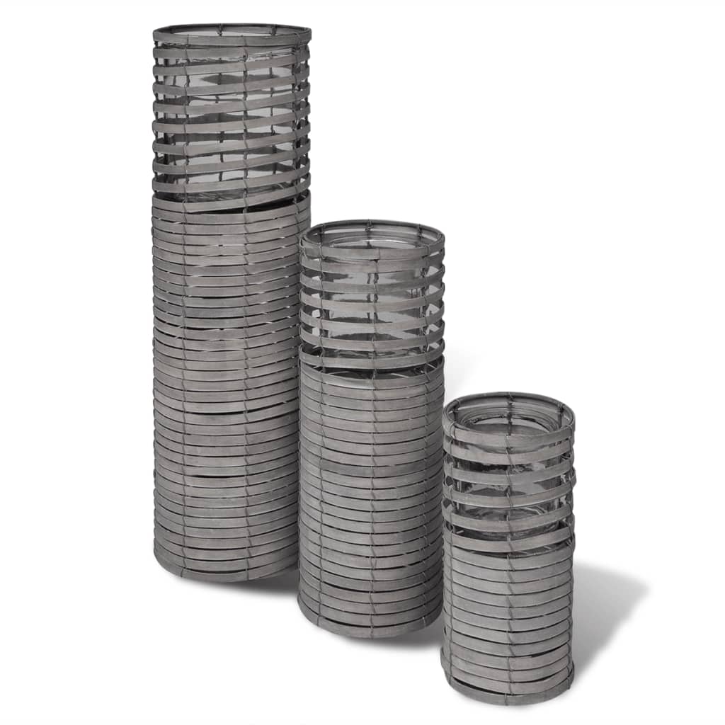 Kaarsenhouder Gewoven Handgemaakt 3 Stuks Grijs