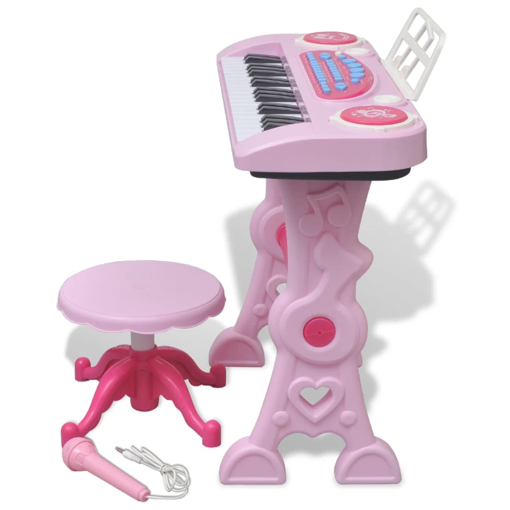 Speelgoedkeyboard Met Krukje/Microfoon En 37 Toetsen Roze