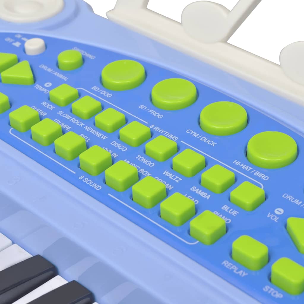 Speelgoedkeyboard Met Krukje/Microfoon En 37 Toetsen Blauw