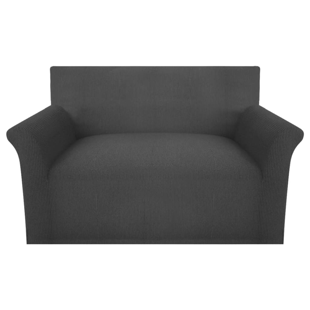 Bankhoes Stretch Polyester Ribstof Grijs