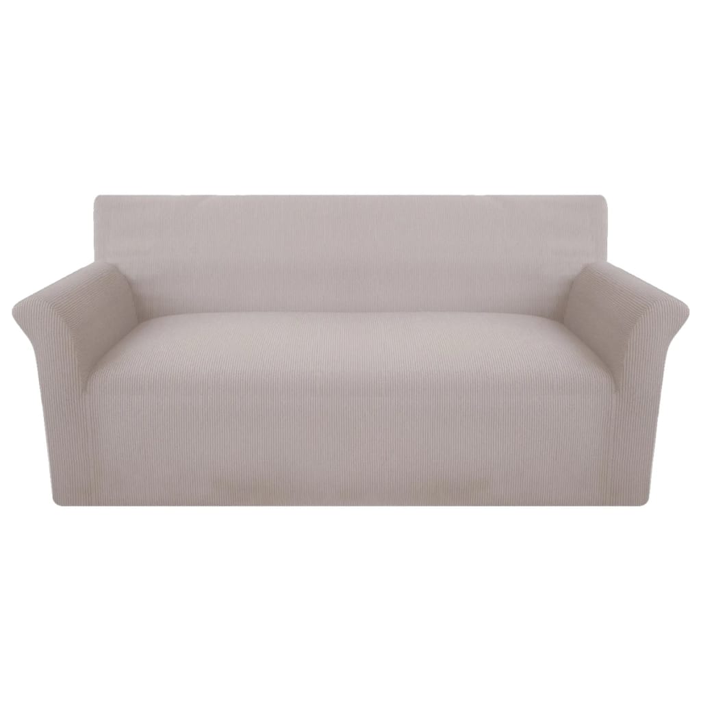 Bankhoes Stretch Polyester Ribstof Beige