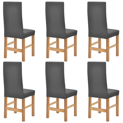 Stoelhoezen Stretch Polyester Ribstof Grijs 6 St