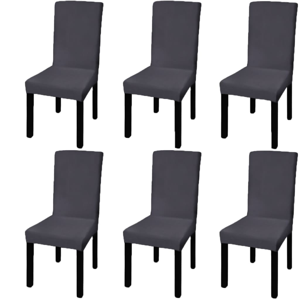 Stoelhoezen 6 St Stretch Recht Antracietkleurig
