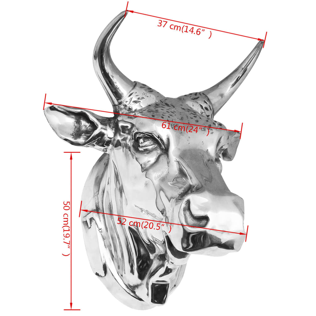 Koeienkop Muurdecoratie Aluminium Zilver