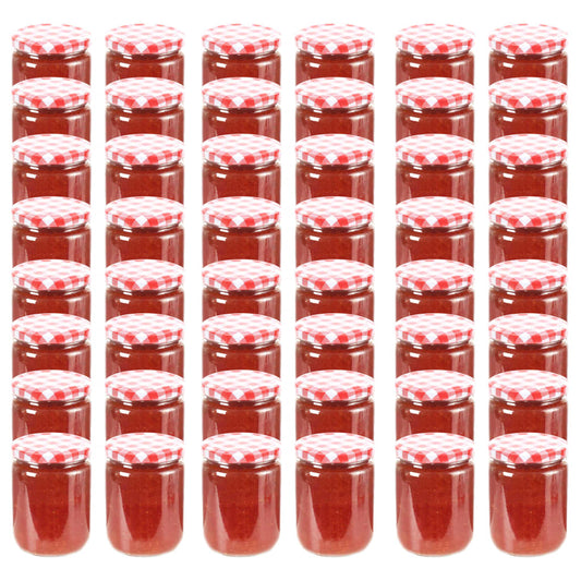 Jampotten Met Wit Met Rode Deksels 48 St 230 Ml Glas