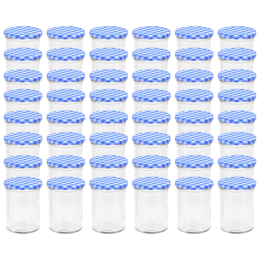 Jampotten Met Wit Met Blauwe Deksels 48 St 400 Ml Glas