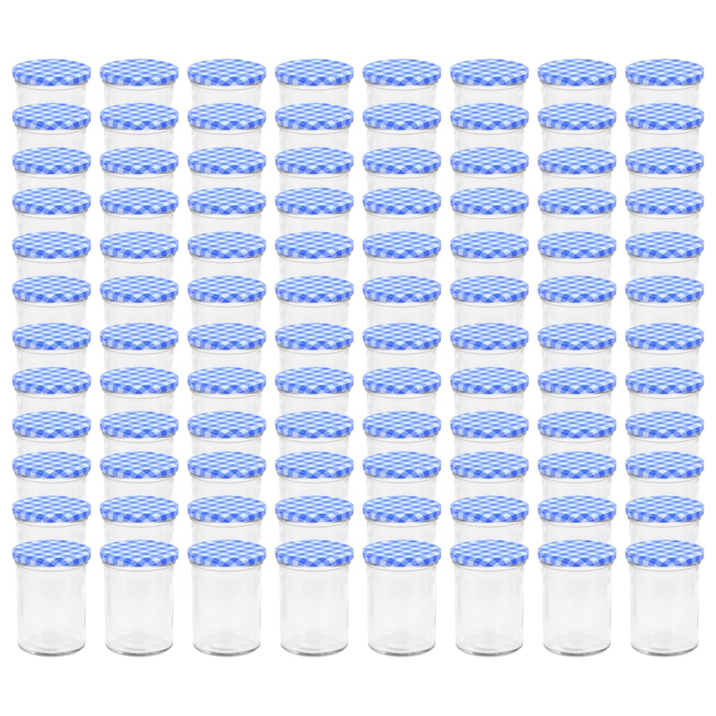 Jampotten Met Wit Met Blauwe Deksels 96 St 400 Ml Glas
