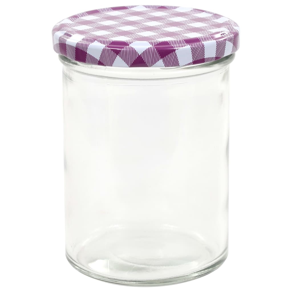 Jampotten Met Wit Met Paarse Deksels 24 St 400 Ml Glas