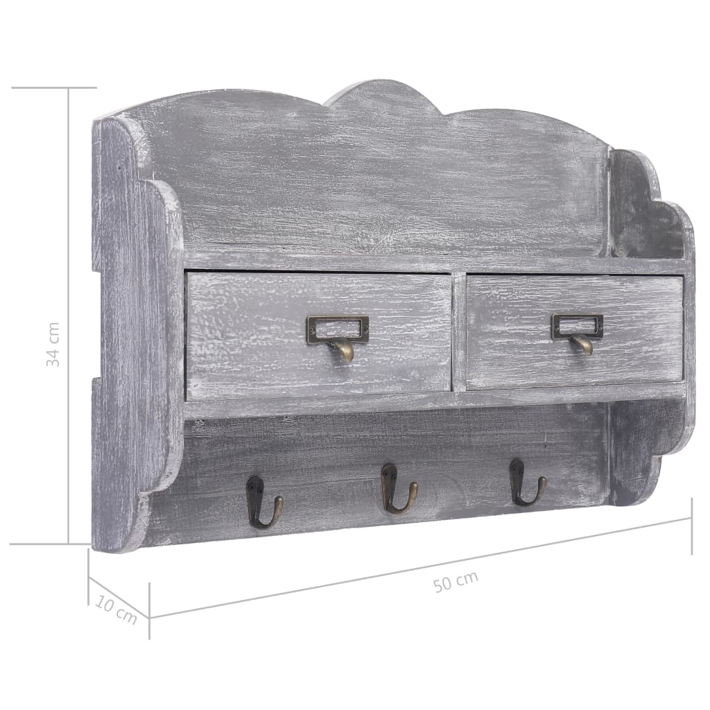 Wandkapstok 50X10X34 Cm Hout Grijs