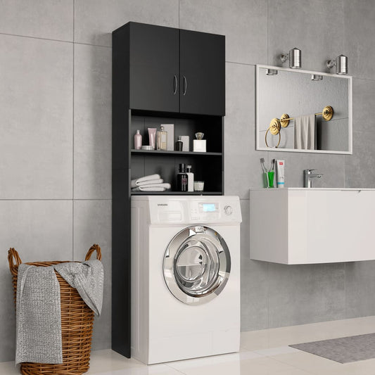 Wasmachinekast 64X25,5X190 Cm Bewerkt Hout Zwart