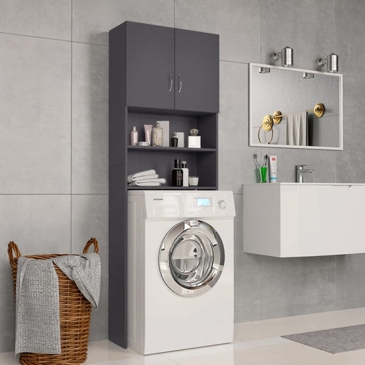 Wasmachinekast 64X25,5X190 Cm Bewerkt Hout Grijs