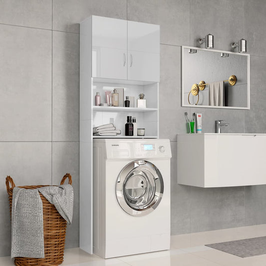 Wasmachinekast 64X25,5X190 Cm Hoogglans Wit