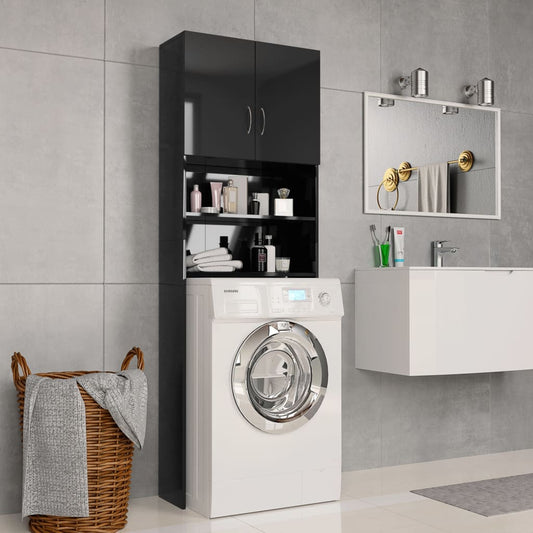 Wasmachinekast 64X25,5X190 Cm Hoogglans Zwart