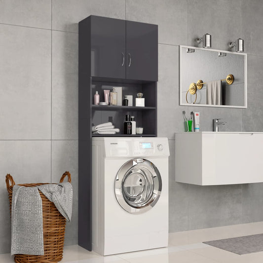 Wasmachinekast 64X25,5X190 Cm Hoogglans Grijs