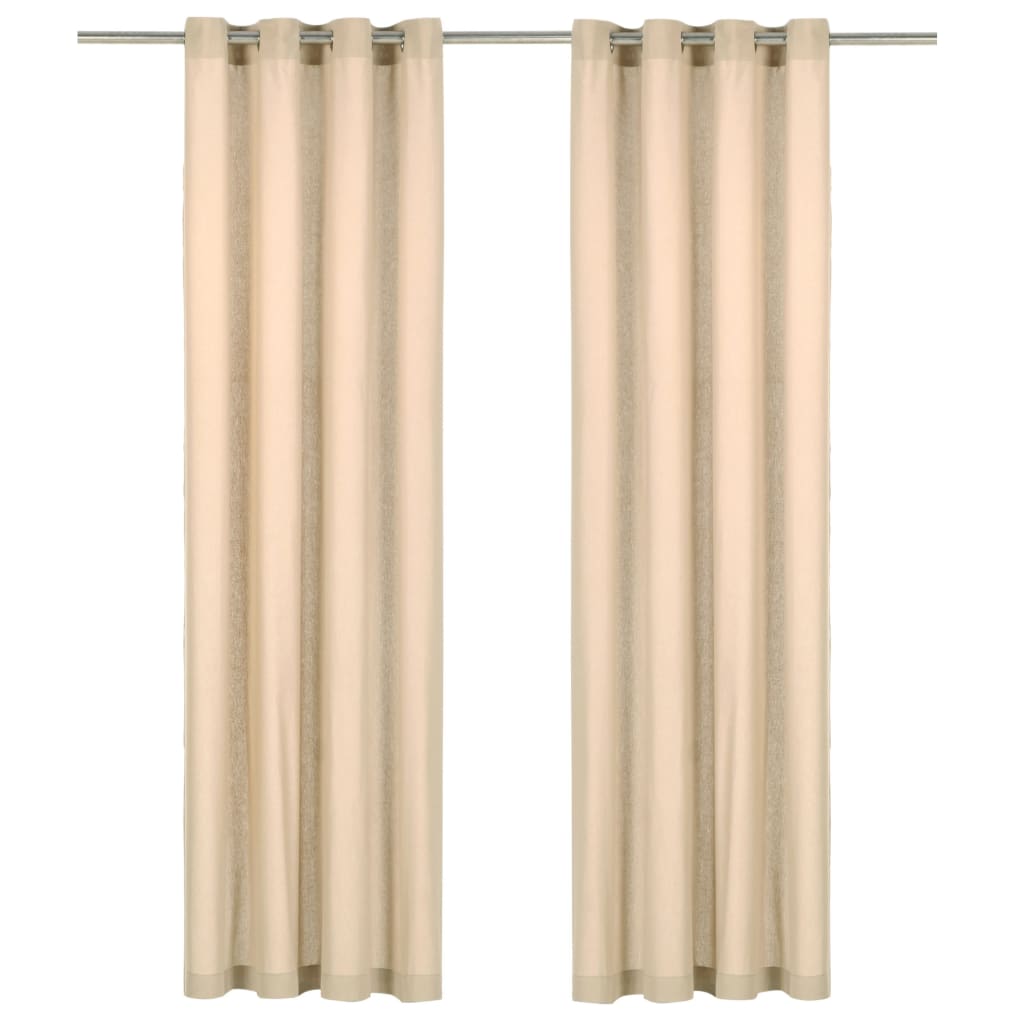 Gordijnen Met Metalen Ringen Katoen 2 St 140X175 Cm Beige