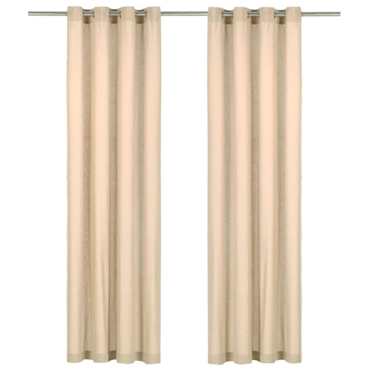 Gordijnen Met Metalen Ringen 2 St 140X225 Cm Katoen Beige