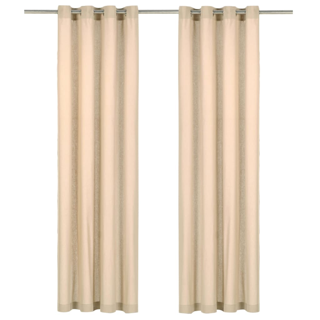 Gordijnen Met Metalen Ringen 2 St 140X245 Cm Katoen Beige