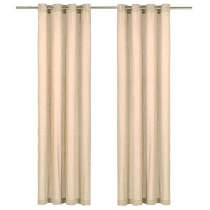 Gordijnen Met Metalen Ringen 2 St 140X245 Cm Katoen Beige