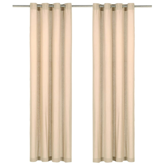 Gordijnen Met Metalen Ringen 2 St 140X245 Cm Katoen Beige