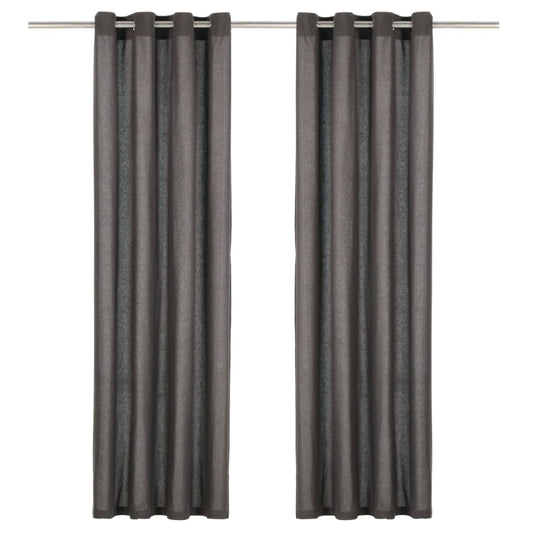 Gordijnen Met Metalen Ringen 2 St 140X175 Cm Katoen Antraciet