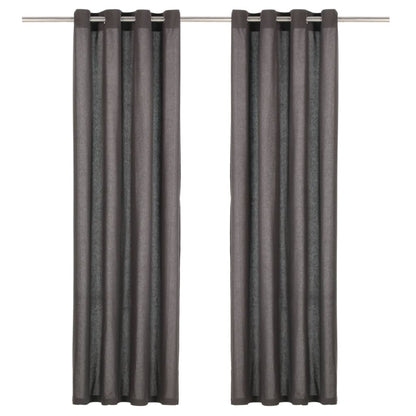 Gordijnen Met Metalen Ringen 2 St 140X225 Cm Katoen Antraciet
