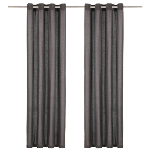 Gordijnen Met Metalen Ringen 2 St 140X225 Cm Katoen Antraciet