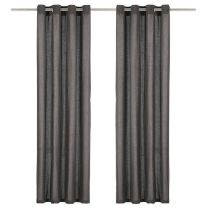 Gordijnen Met Metalen Ringen 2 St 140X245 Cm Katoen Antraciet