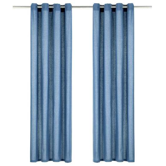 Gordijnen Met Metalen Ringen 2 St 140X225 Cm Katoen Blauw