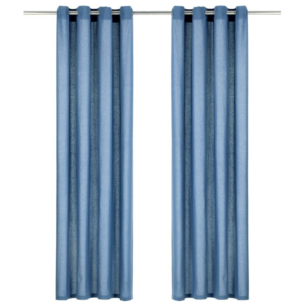 Gordijnen Met Metalen Ringen 2 St 140X245 Cm Katoen Blauw