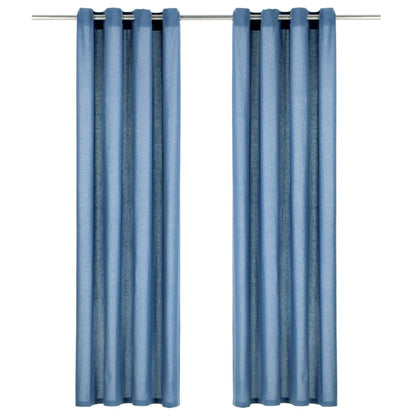 Gordijnen Met Metalen Ringen 2 St 140X245 Cm Katoen Blauw