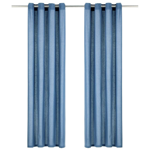 Gordijnen Met Metalen Ringen 2 St 140X245 Cm Katoen Blauw