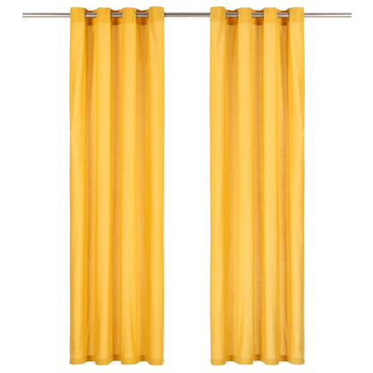 Gordijnen Met Metalen Ringen 2 St 140X175 Cm Katoen Geel