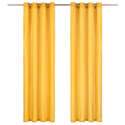 Gordijnen Met Metalen Ringen 2 St 140X175 Cm Katoen Geel