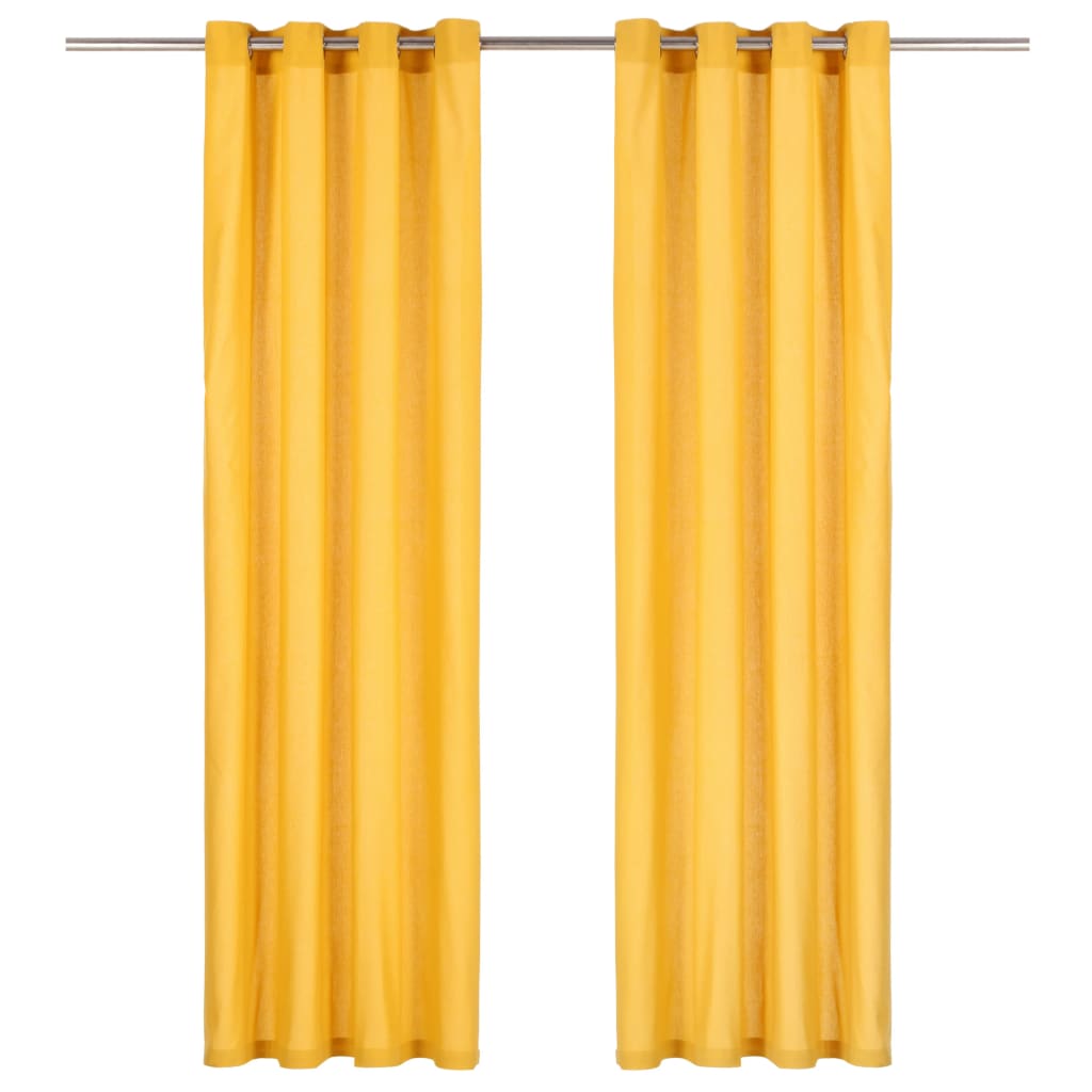 Gordijnen Met Metalen Ringen 2 St 140X225 Cm Katoen Geel