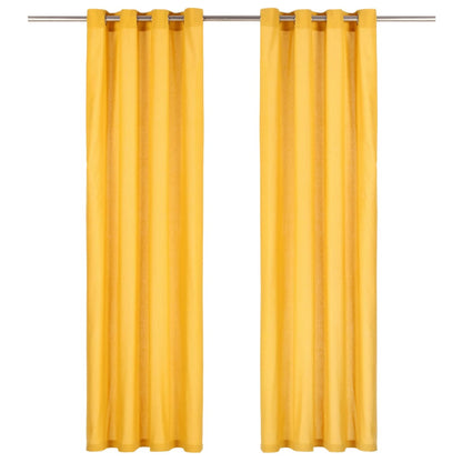 Gordijnen Met Metalen Ringen 2 St 140X225 Cm Katoen Geel