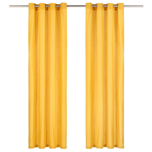 Gordijnen Met Metalen Ringen 2 St 140X225 Cm Katoen Geel