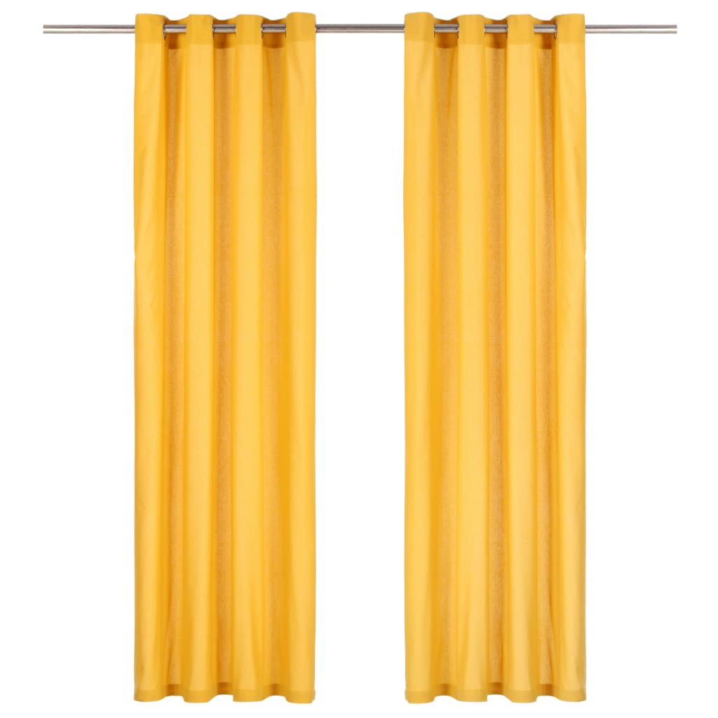 Gordijnen Met Metalen Ringen 2 St 140X245 Cm Katoen Geel