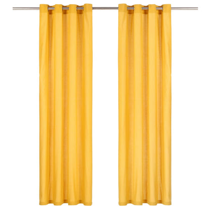 Gordijnen Met Metalen Ringen 2 St 140X245 Cm Katoen Geel