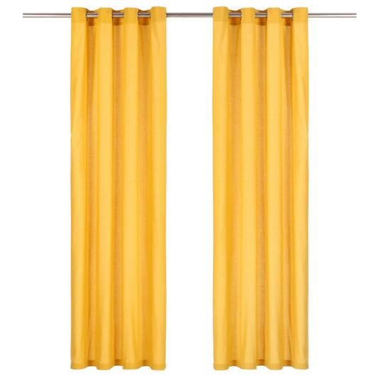 Gordijnen Met Metalen Ringen 2 St 140X245 Cm Katoen Geel
