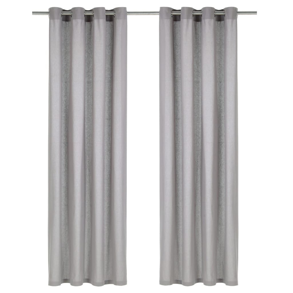 Gordijnen Met Metalen Ringen Katoen 140X175 Cm Grijs 2 St