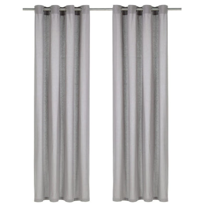 Gordijnen Met Metalen Ringen Katoen 140X175 Cm Grijs 2 St