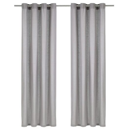 Gordijnen Met Metalen Ringen Katoen 140X175 Cm Grijs 2 St