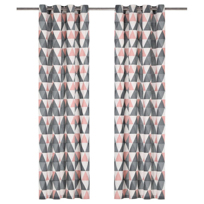Gordijnen Met Metalen Ringen 2 St 140X175 Cm Katoen Grijs Roze