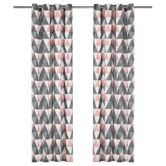 Gordijnen Met Metalen Ringen 2 St 140X175 Cm Katoen Grijs Roze