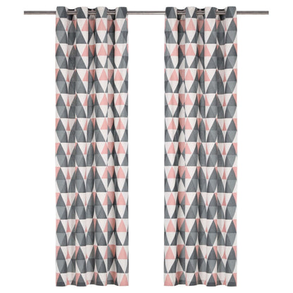 Gordijnen Met Metalen Ringen 2 St 140X225 Cm Katoen Grijs Roze